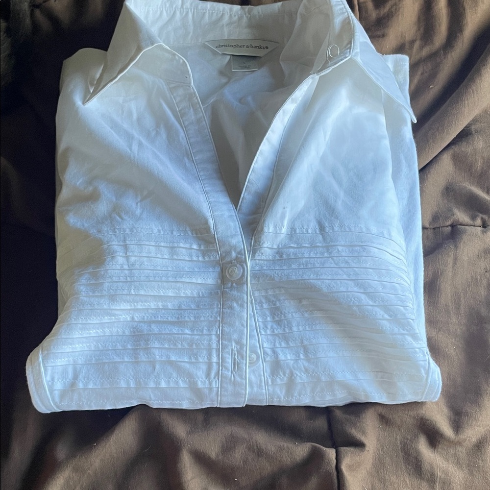 Christopher & Banks White Pleated Blouse